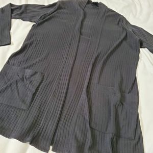 NWOT AQUA Black Ribbed Open Cardigan Size L